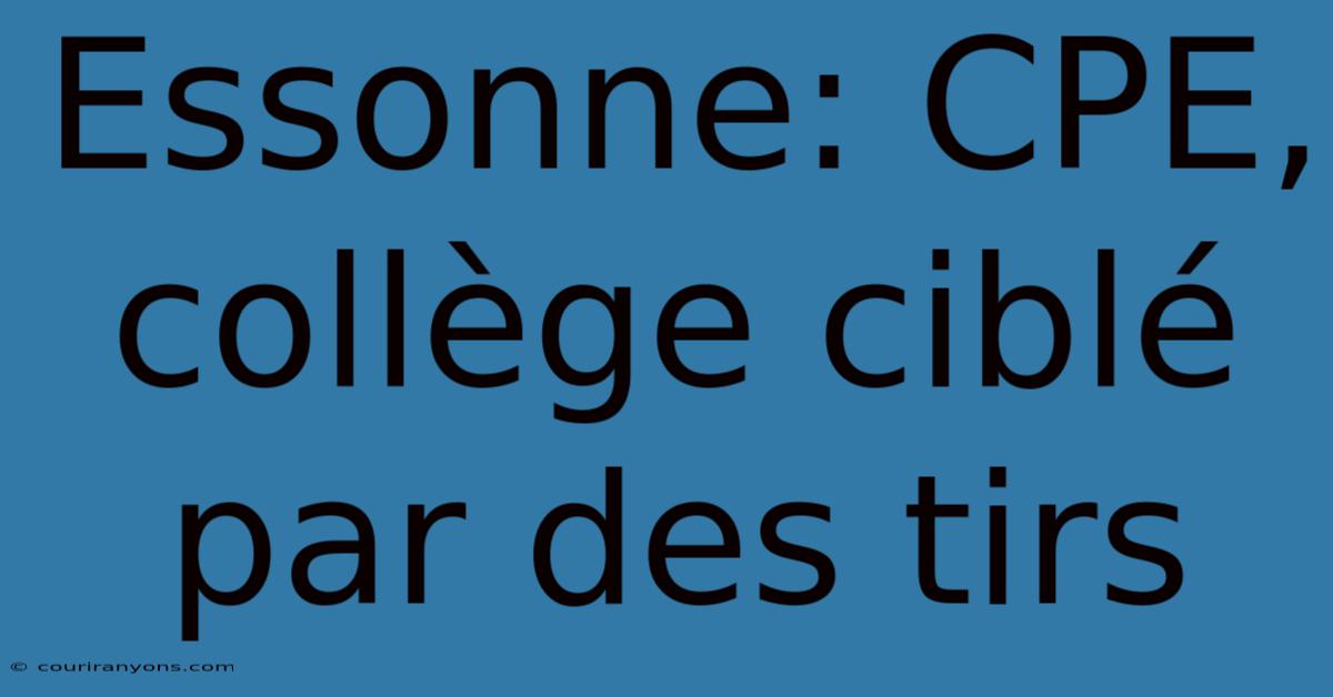 Essonne: CPE, Collège Ciblé Par Des Tirs