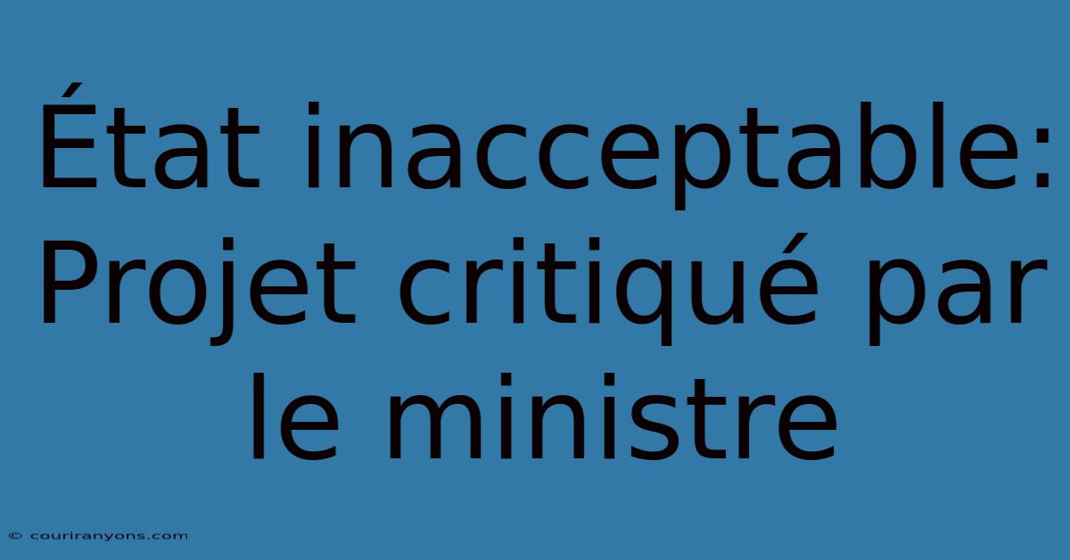 État Inacceptable: Projet Critiqué Par Le Ministre