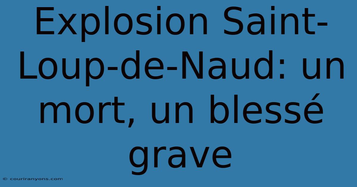 Explosion Saint-Loup-de-Naud: Un Mort, Un Blessé Grave