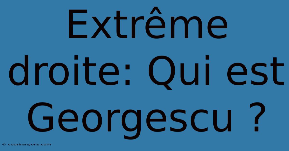 Extrême Droite: Qui Est Georgescu ?