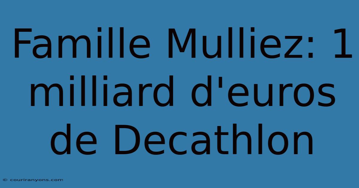 Famille Mulliez: 1 Milliard D'euros De Decathlon