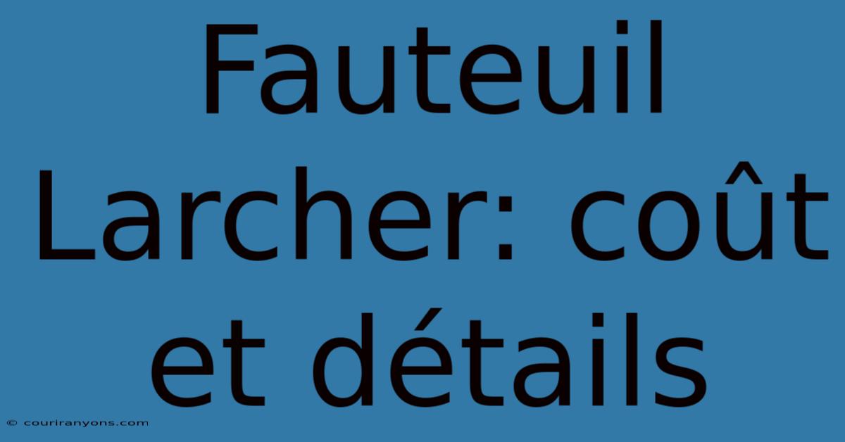 Fauteuil Larcher: Coût Et Détails