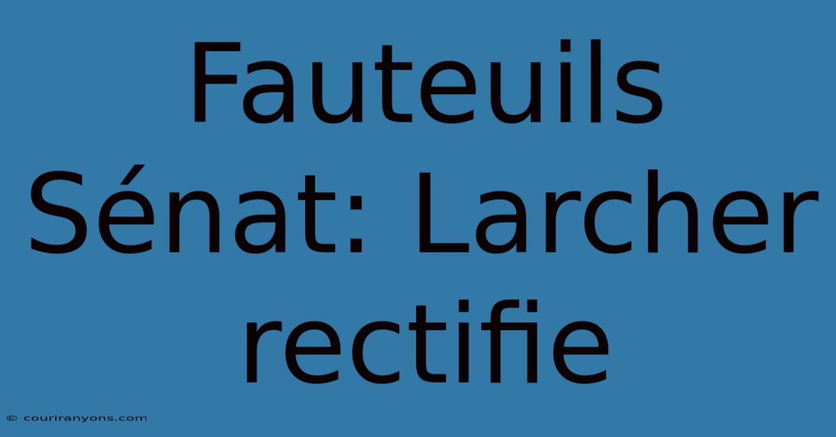 Fauteuils Sénat: Larcher Rectifie