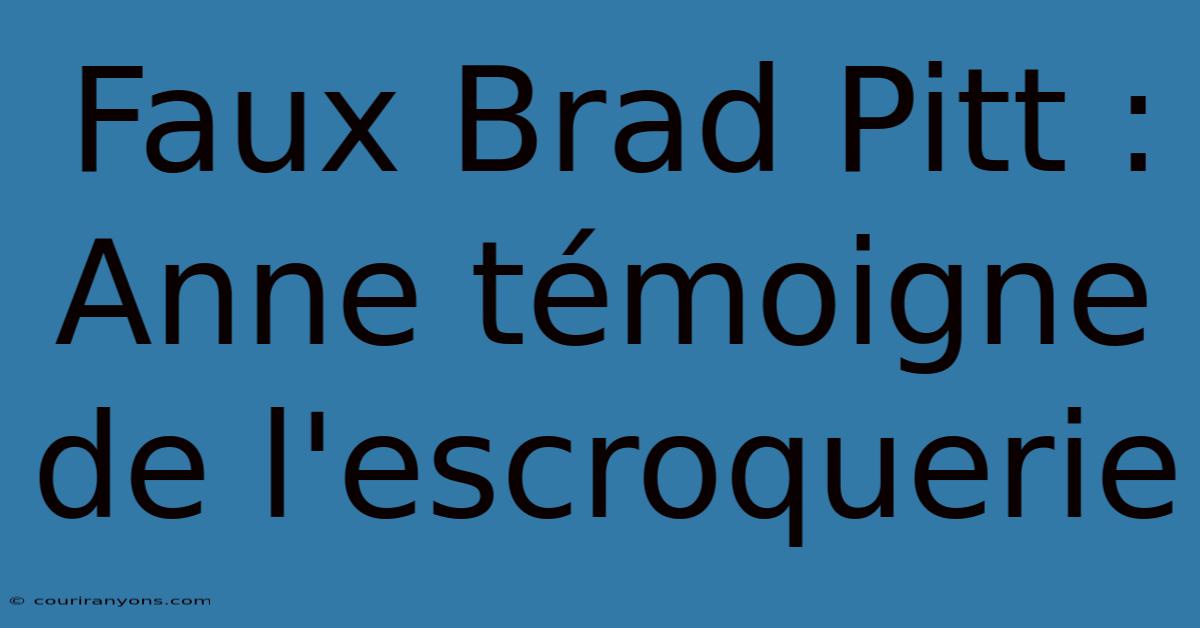 Faux Brad Pitt : Anne Témoigne De L'escroquerie