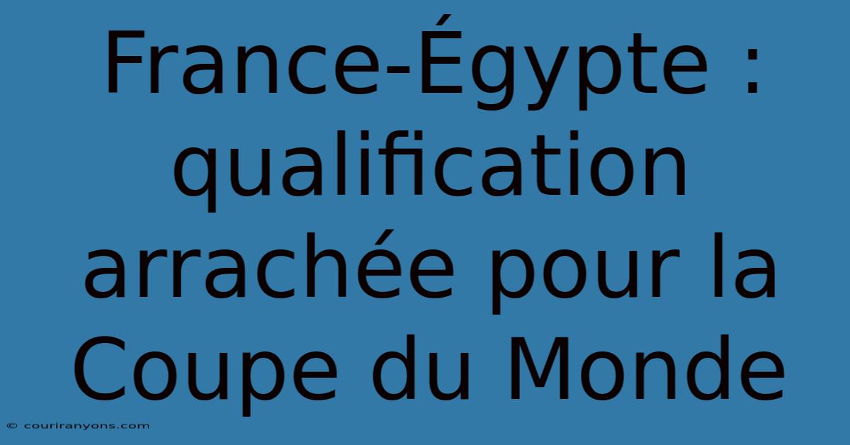 France-Égypte : Qualification Arrachée Pour La Coupe Du Monde