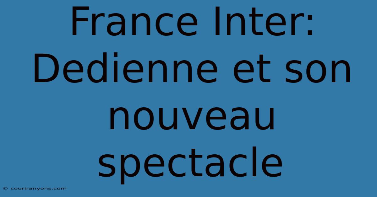 France Inter:  Dedienne Et Son Nouveau Spectacle