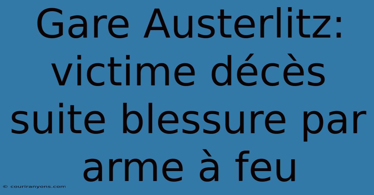 Gare Austerlitz: Victime Décès Suite Blessure Par Arme À Feu