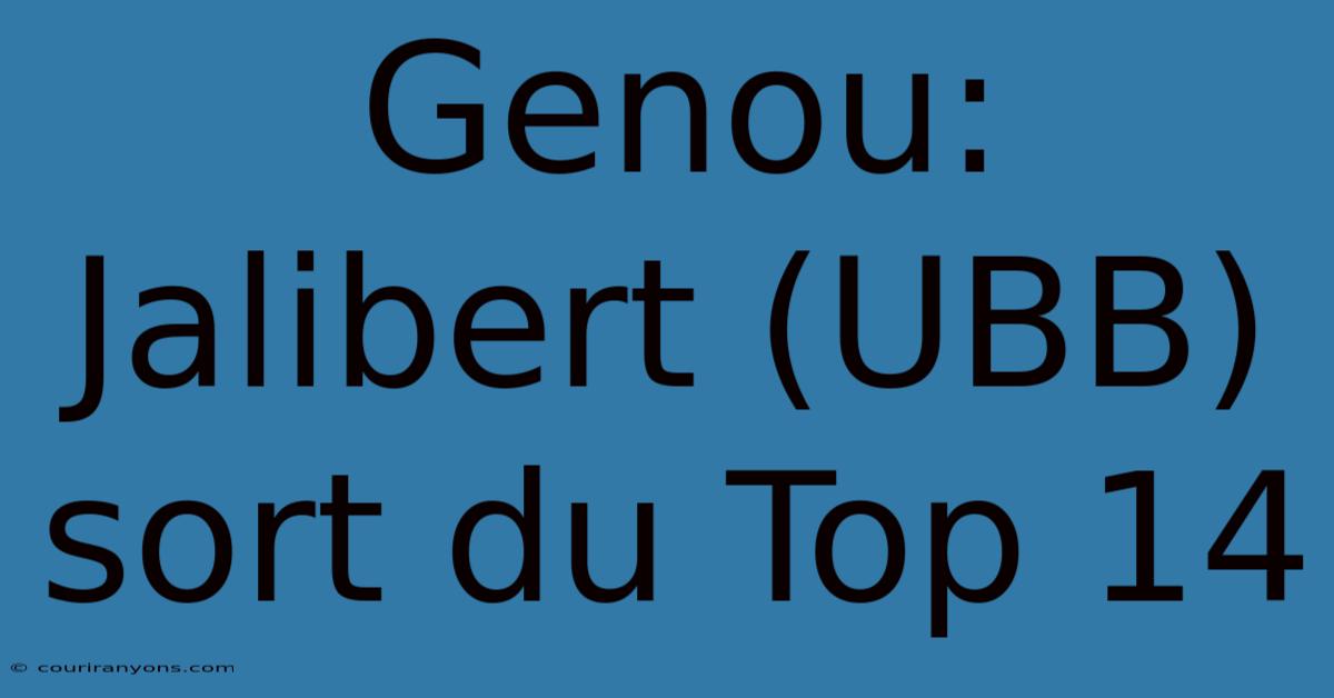 Genou: Jalibert (UBB) Sort Du Top 14