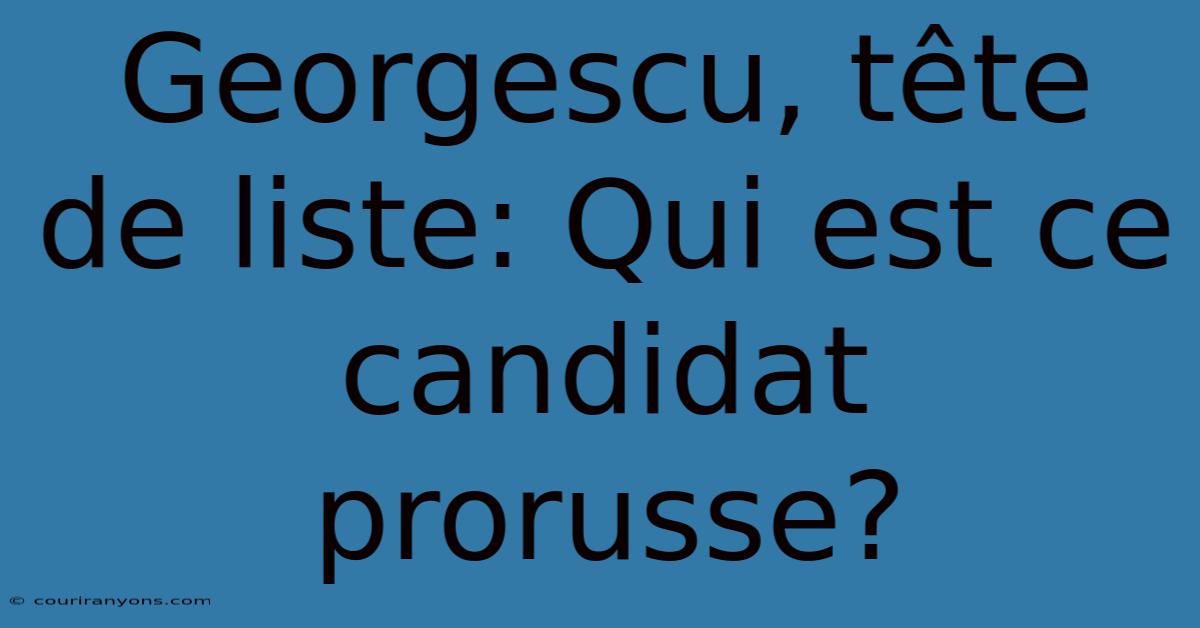 Georgescu, Tête De Liste: Qui Est Ce Candidat Prorusse?