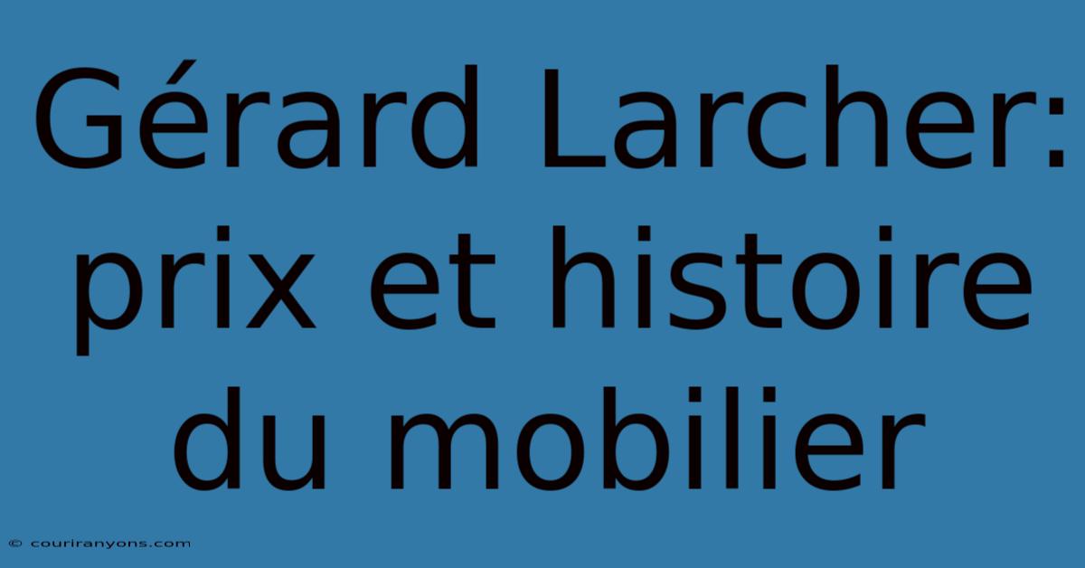 Gérard Larcher: Prix Et Histoire Du Mobilier