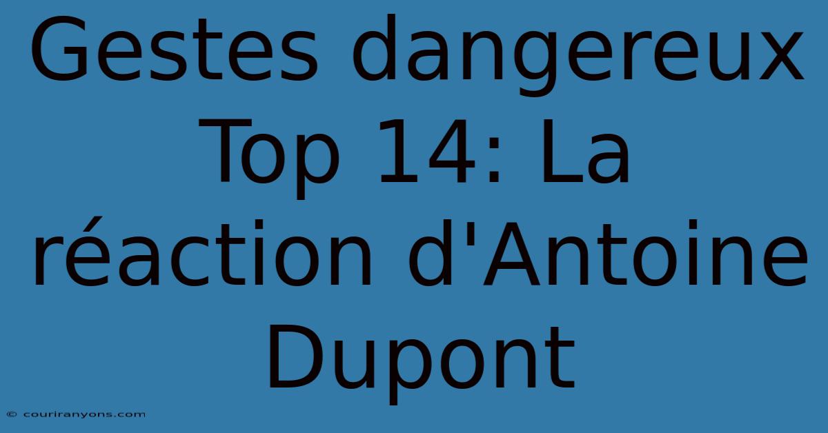 Gestes Dangereux Top 14: La Réaction D'Antoine Dupont