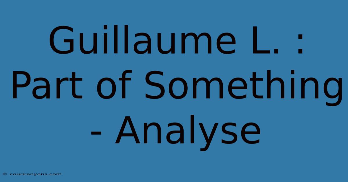 Guillaume L. : Part Of Something - Analyse