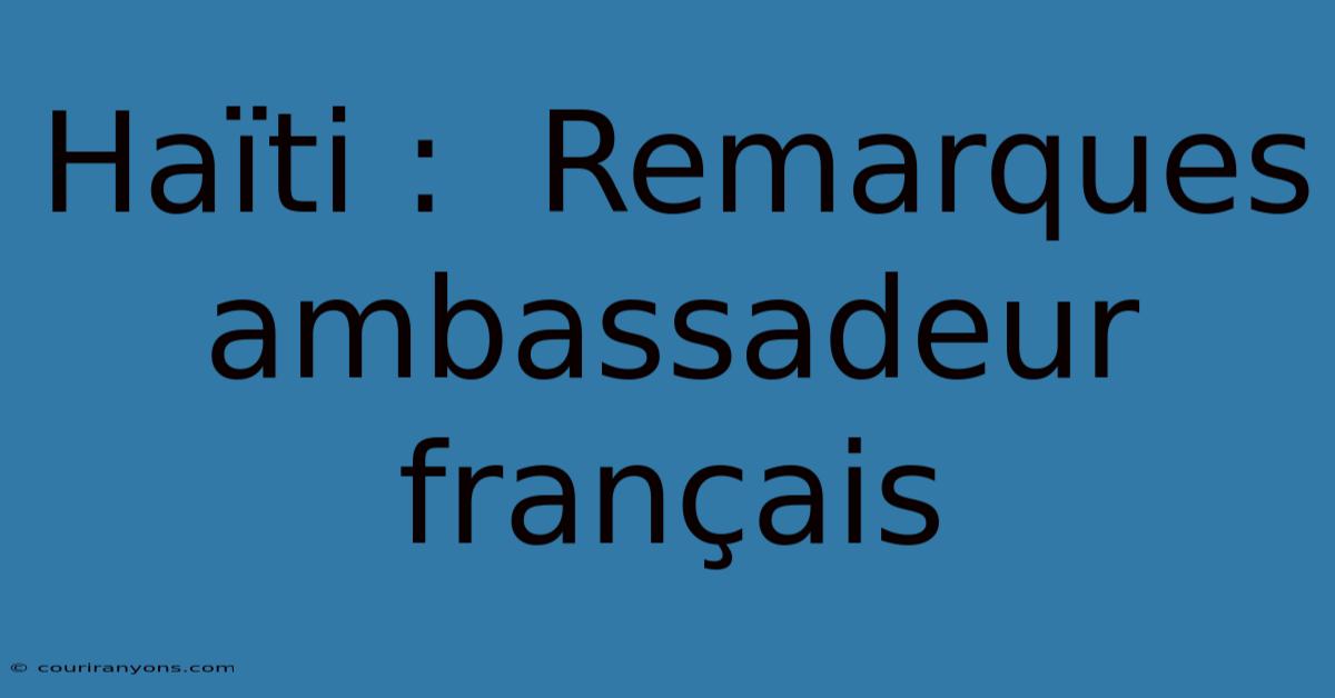 Haïti :  Remarques Ambassadeur Français