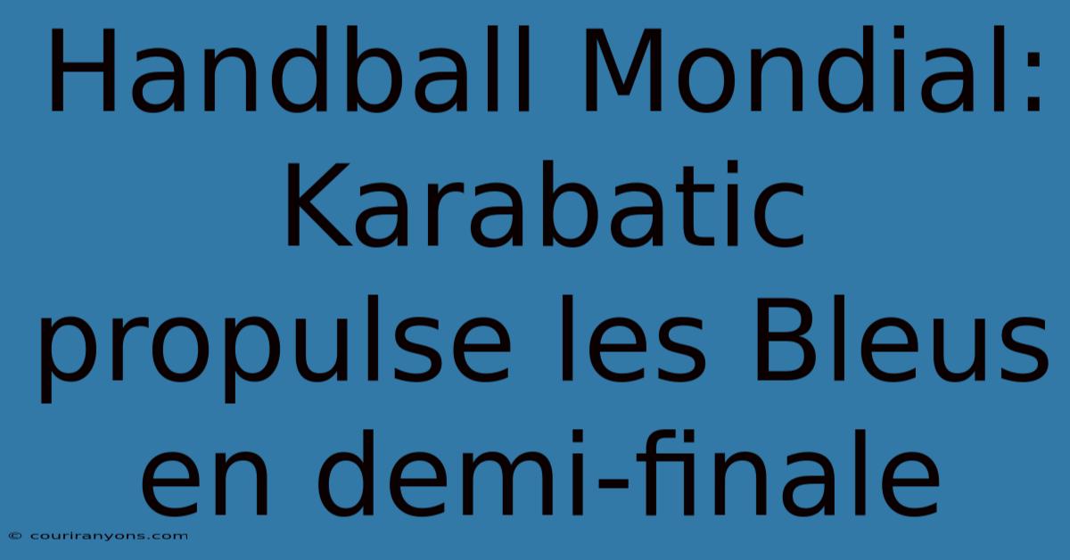 Handball Mondial: Karabatic Propulse Les Bleus En Demi-finale