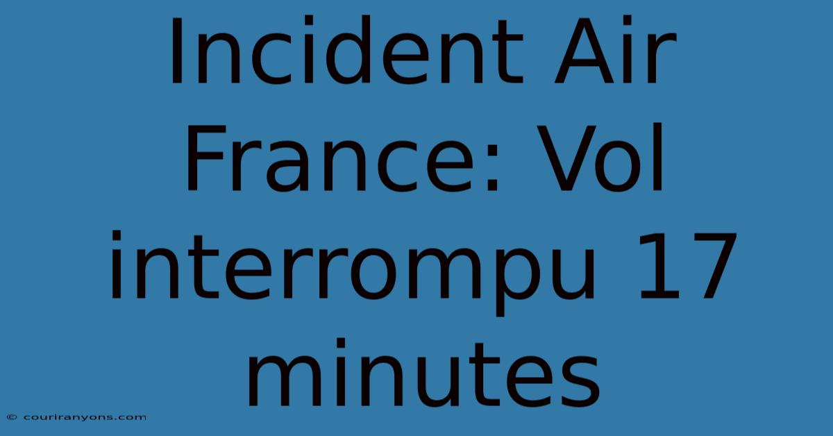 Incident Air France: Vol Interrompu 17 Minutes