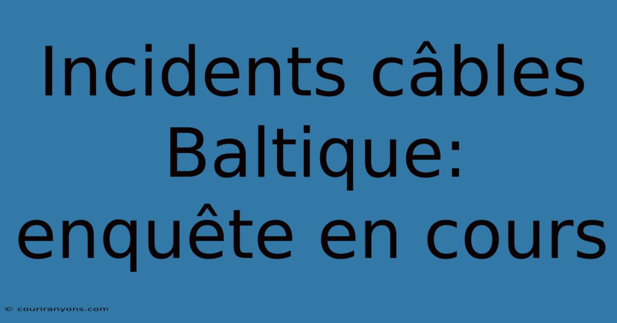 Incidents Câbles Baltique: Enquête En Cours