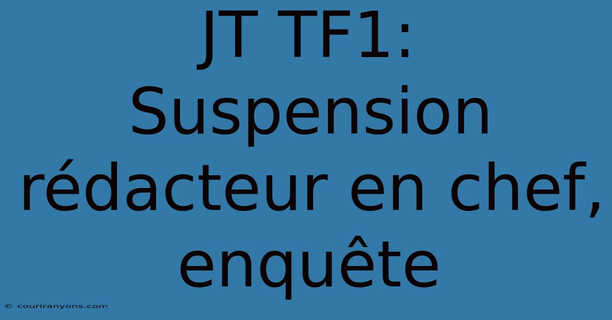 JT TF1: Suspension Rédacteur En Chef, Enquête