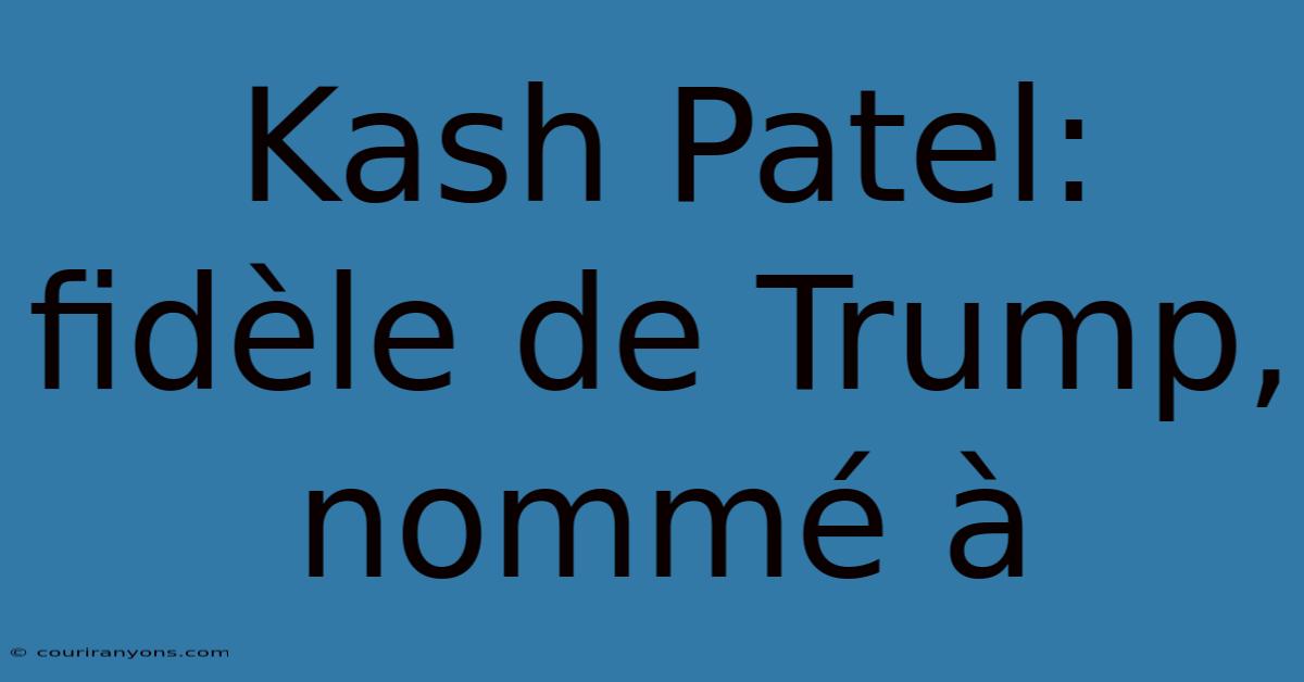 Kash Patel: Fidèle De Trump, Nommé À