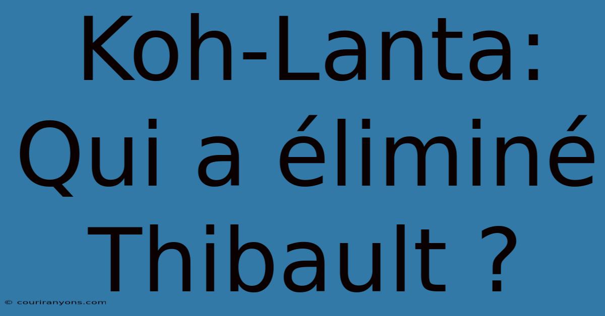 Koh-Lanta: Qui A Éliminé Thibault ?