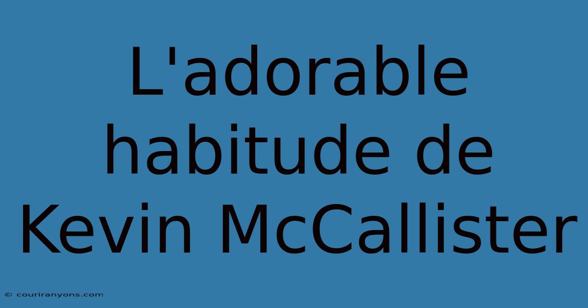 L'adorable Habitude De Kevin McCallister