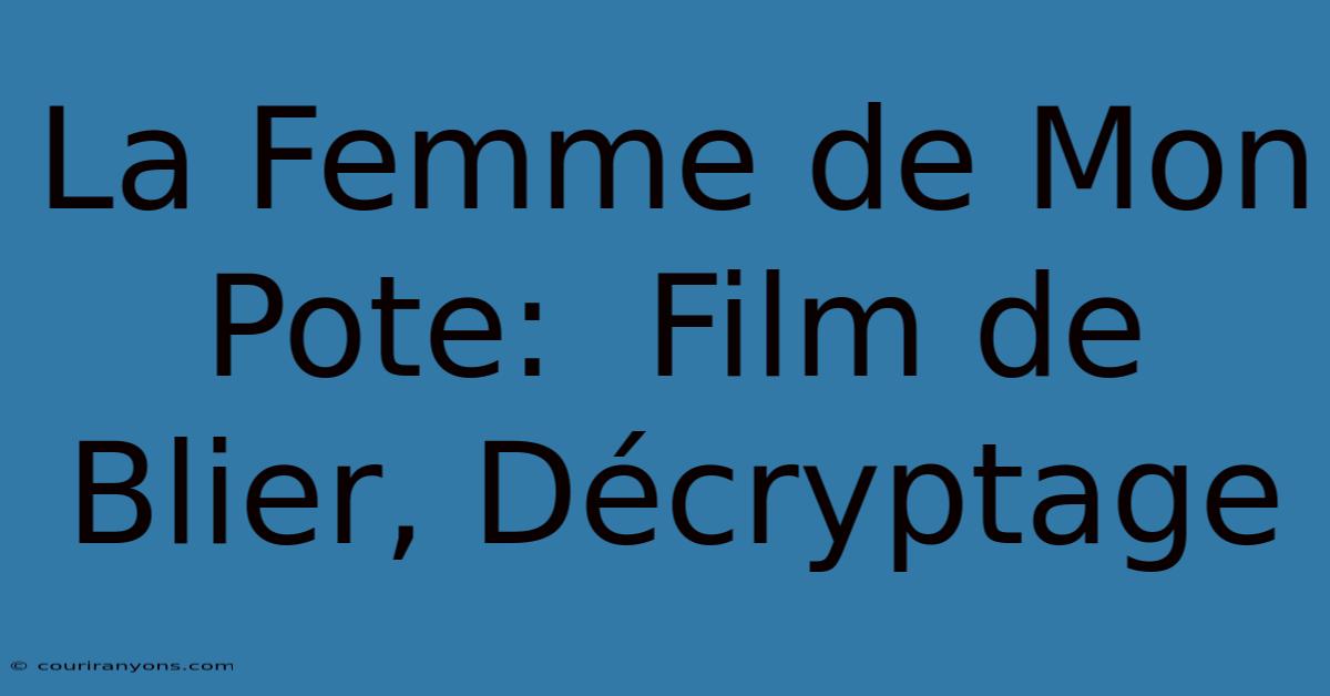 La Femme De Mon Pote:  Film De Blier, Décryptage