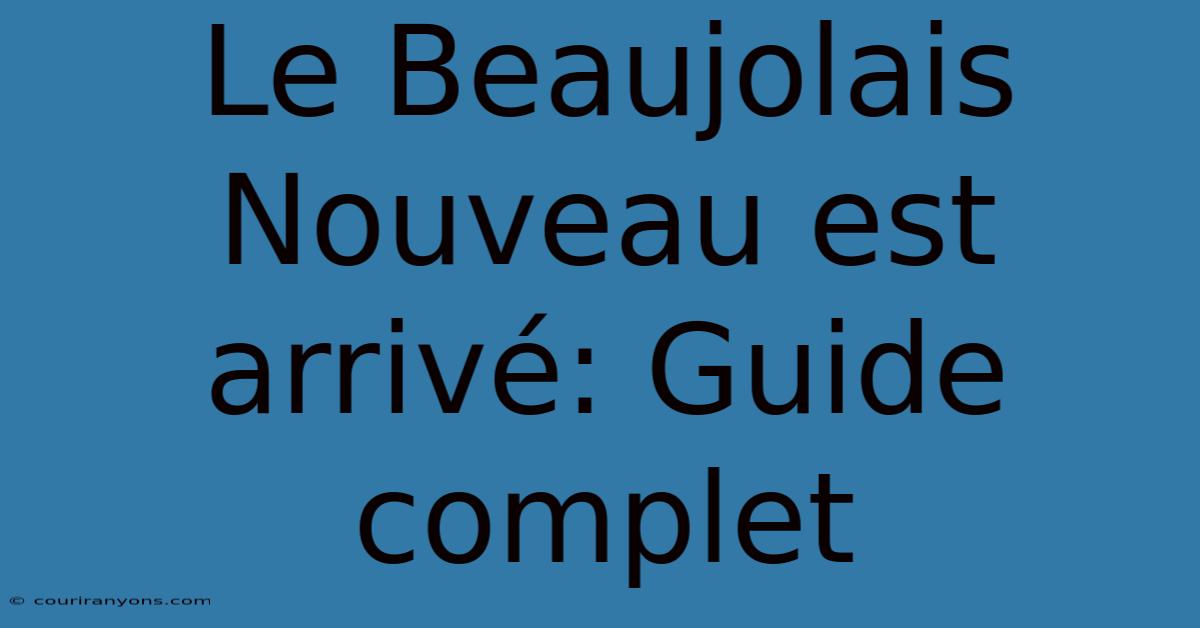 Le Beaujolais Nouveau Est Arrivé: Guide Complet