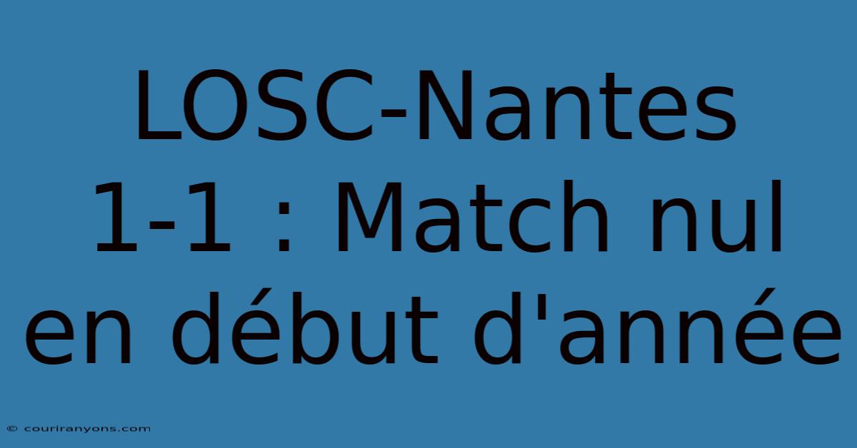 LOSC-Nantes 1-1 : Match Nul En Début D'année