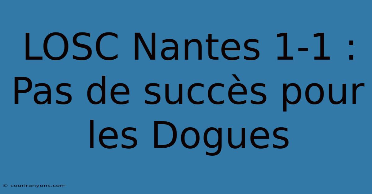 LOSC Nantes 1-1 :  Pas De Succès Pour Les Dogues