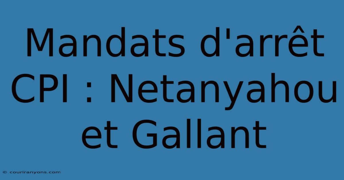 Mandats D'arrêt CPI : Netanyahou Et Gallant