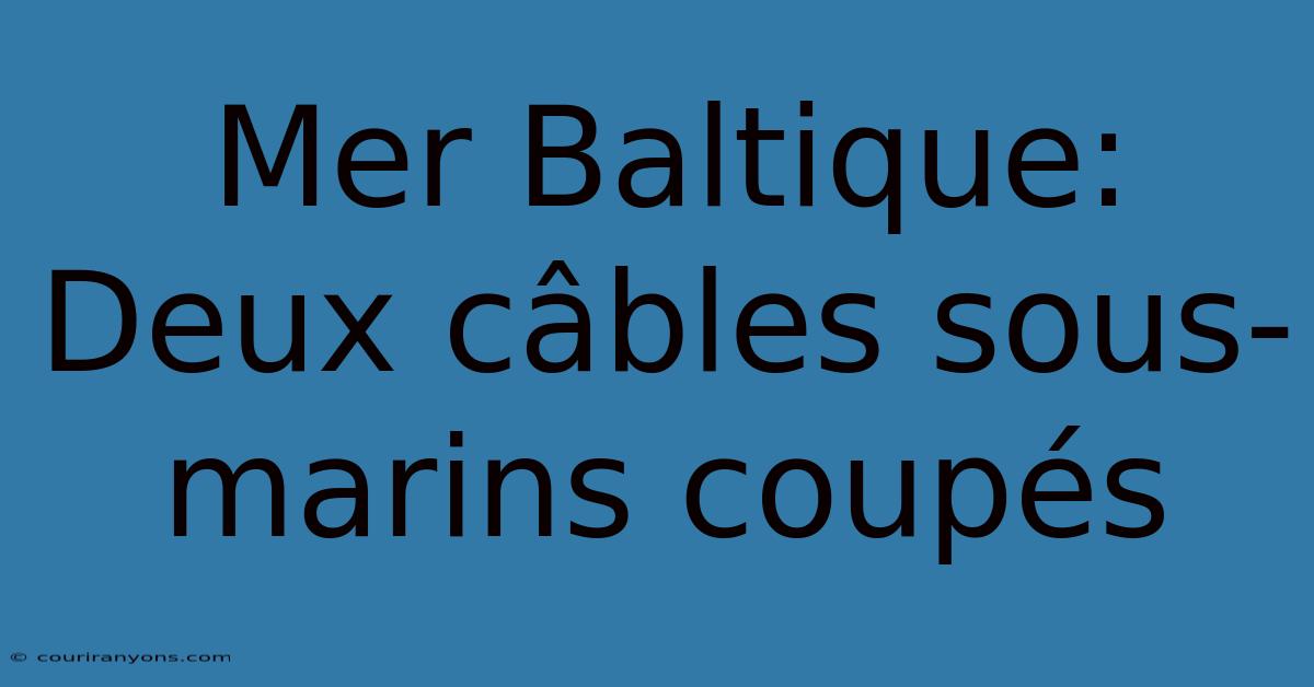 Mer Baltique: Deux Câbles Sous-marins Coupés