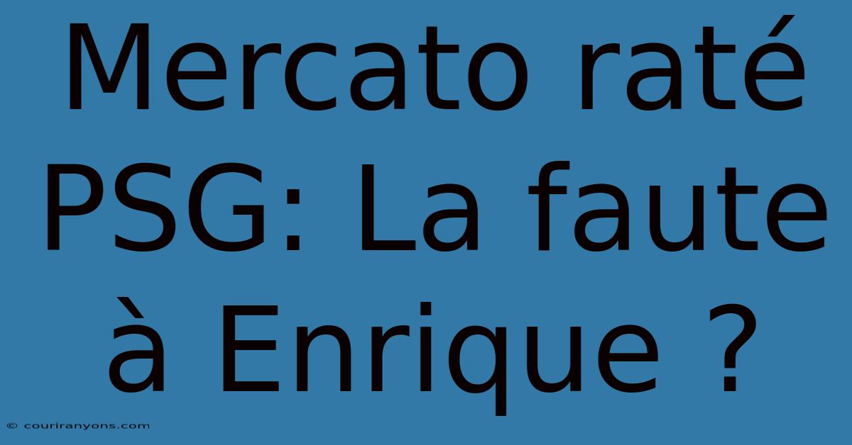 Mercato Raté PSG: La Faute À Enrique ?