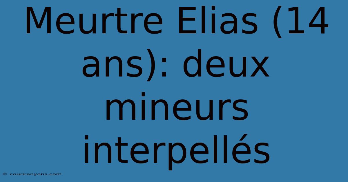 Meurtre Elias (14 Ans): Deux Mineurs Interpellés