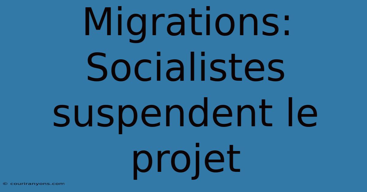 Migrations: Socialistes Suspendent Le Projet