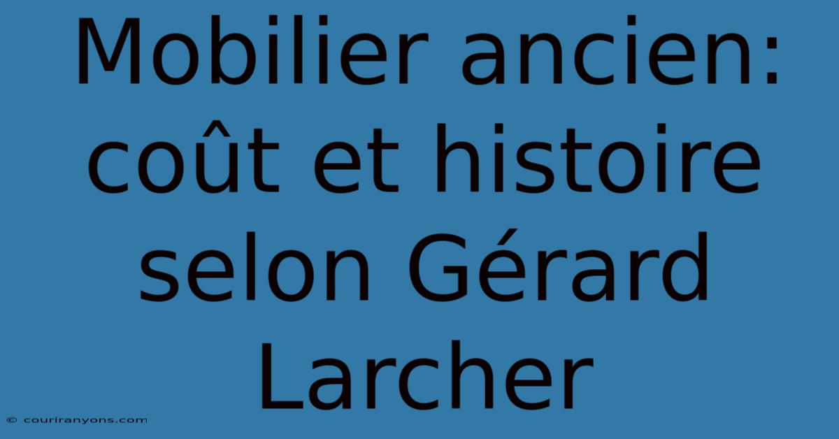 Mobilier Ancien: Coût Et Histoire Selon Gérard Larcher