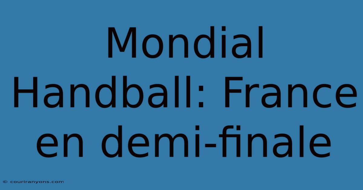 Mondial Handball: France En Demi-finale