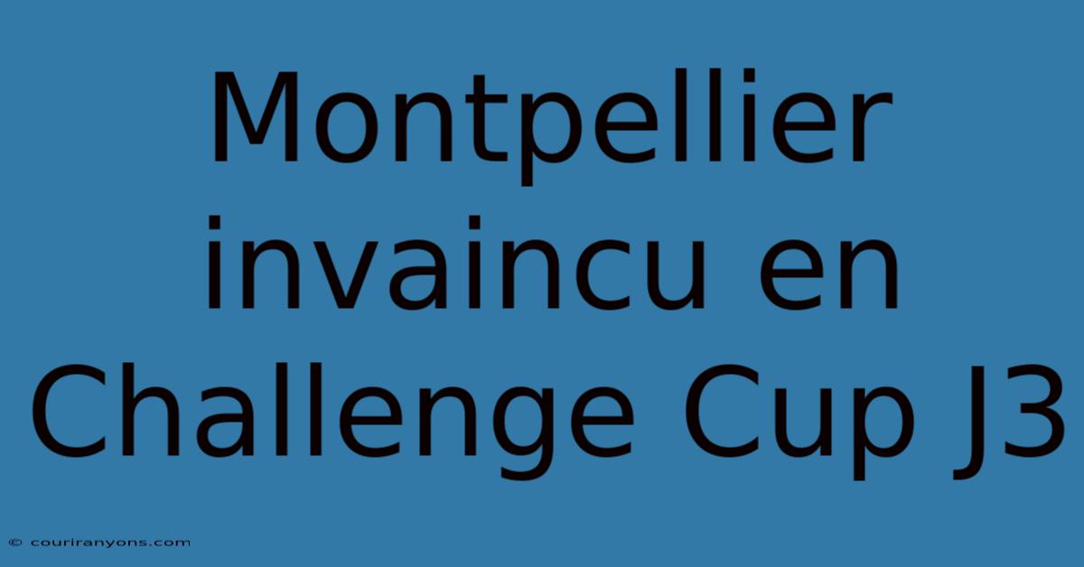 Montpellier Invaincu En Challenge Cup J3