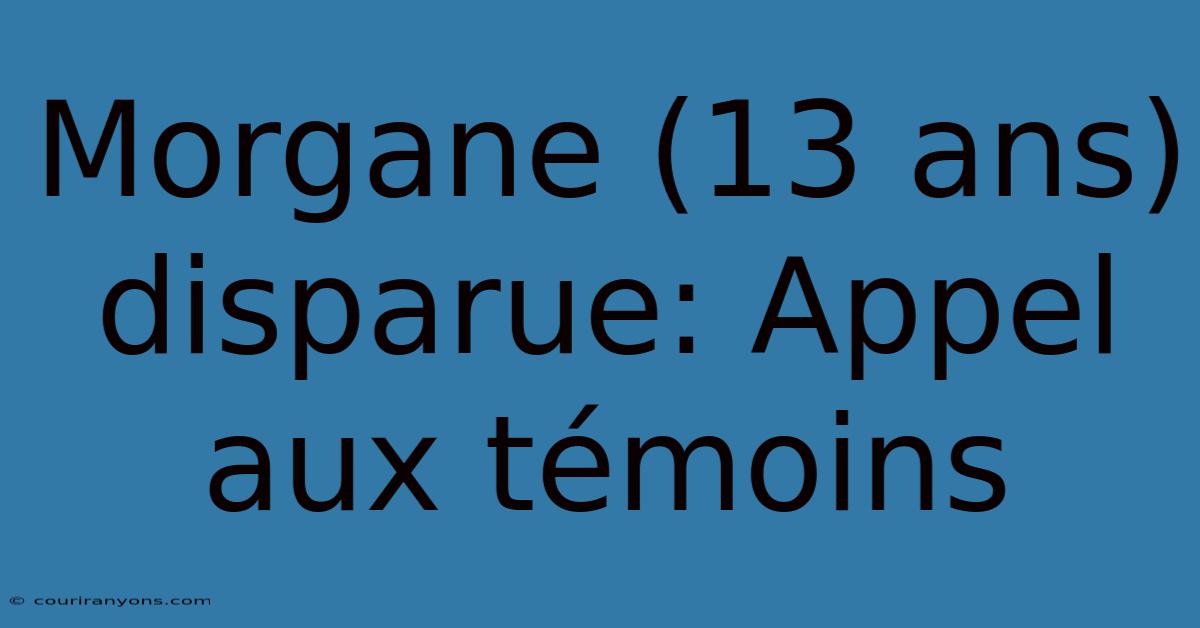 Morgane (13 Ans) Disparue: Appel Aux Témoins