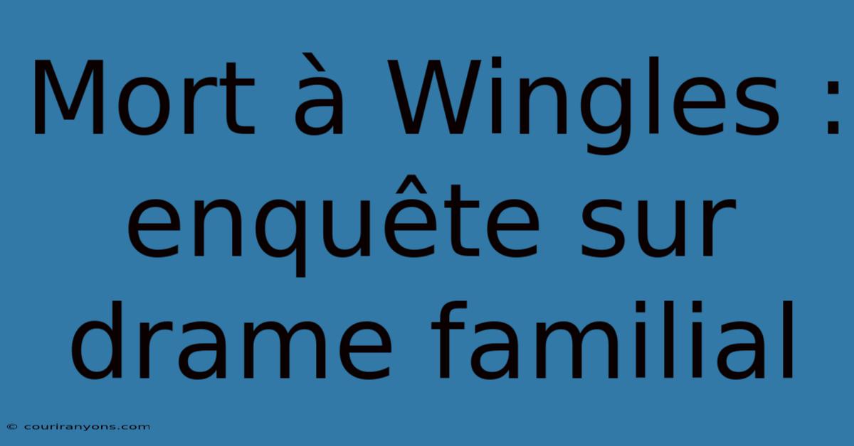 Mort À Wingles : Enquête Sur Drame Familial