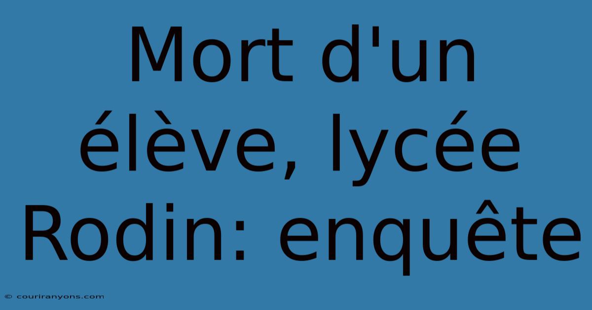 Mort D'un Élève, Lycée Rodin: Enquête