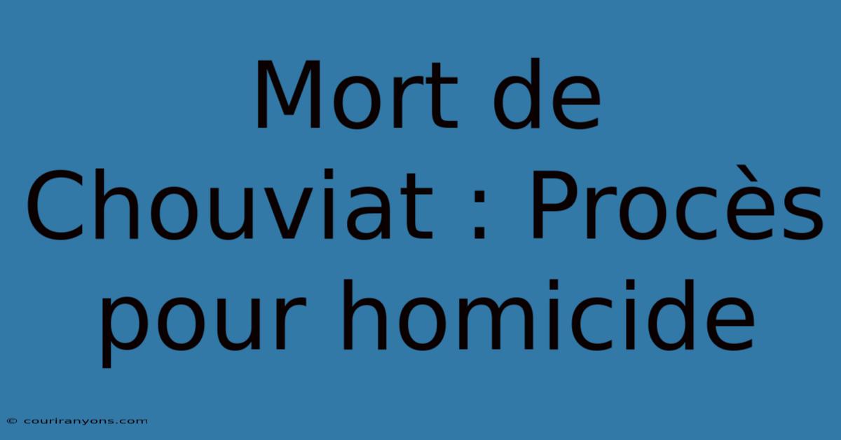 Mort De Chouviat : Procès Pour Homicide