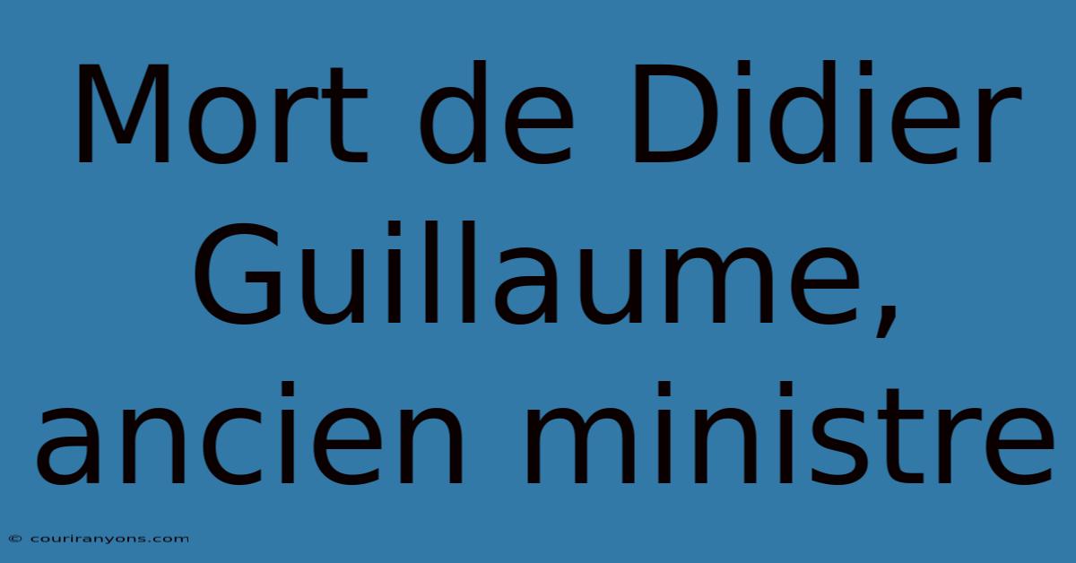 Mort De Didier Guillaume, Ancien Ministre