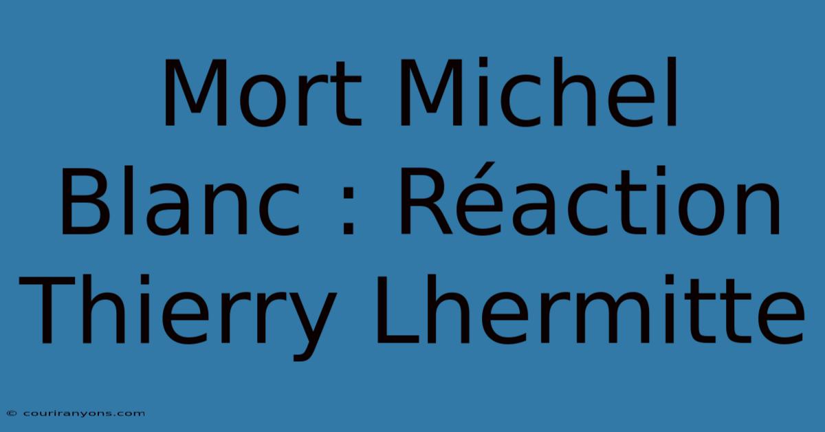 Mort Michel Blanc : Réaction Thierry Lhermitte