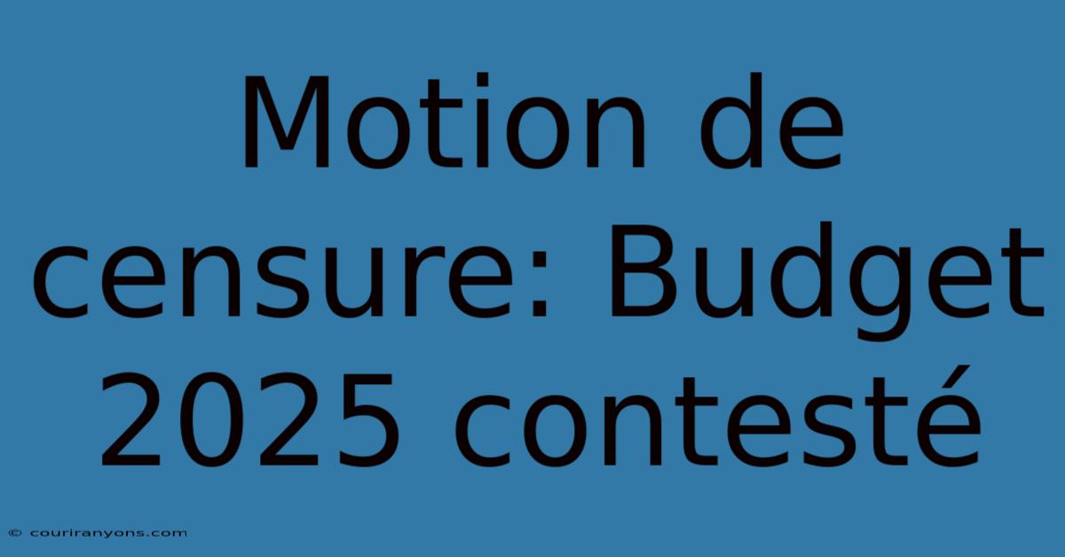 Motion De Censure: Budget 2025 Contesté