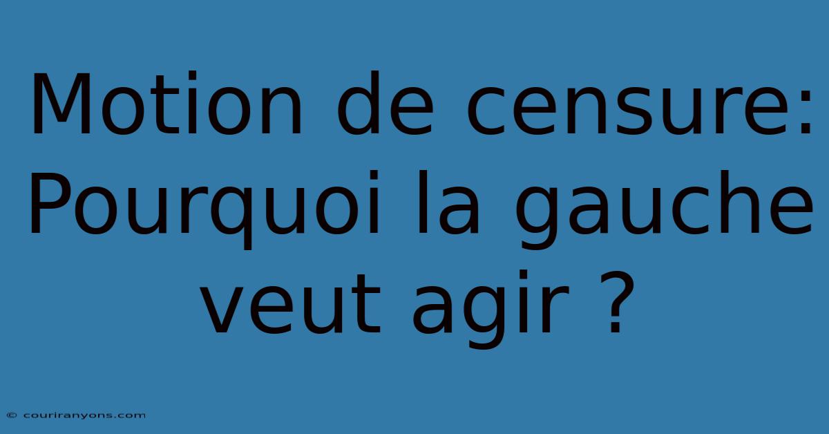 Motion De Censure: Pourquoi La Gauche Veut Agir ?