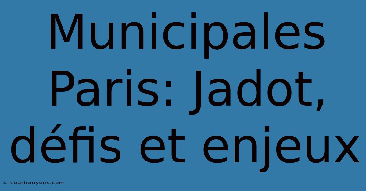 Municipales Paris: Jadot, Défis Et Enjeux