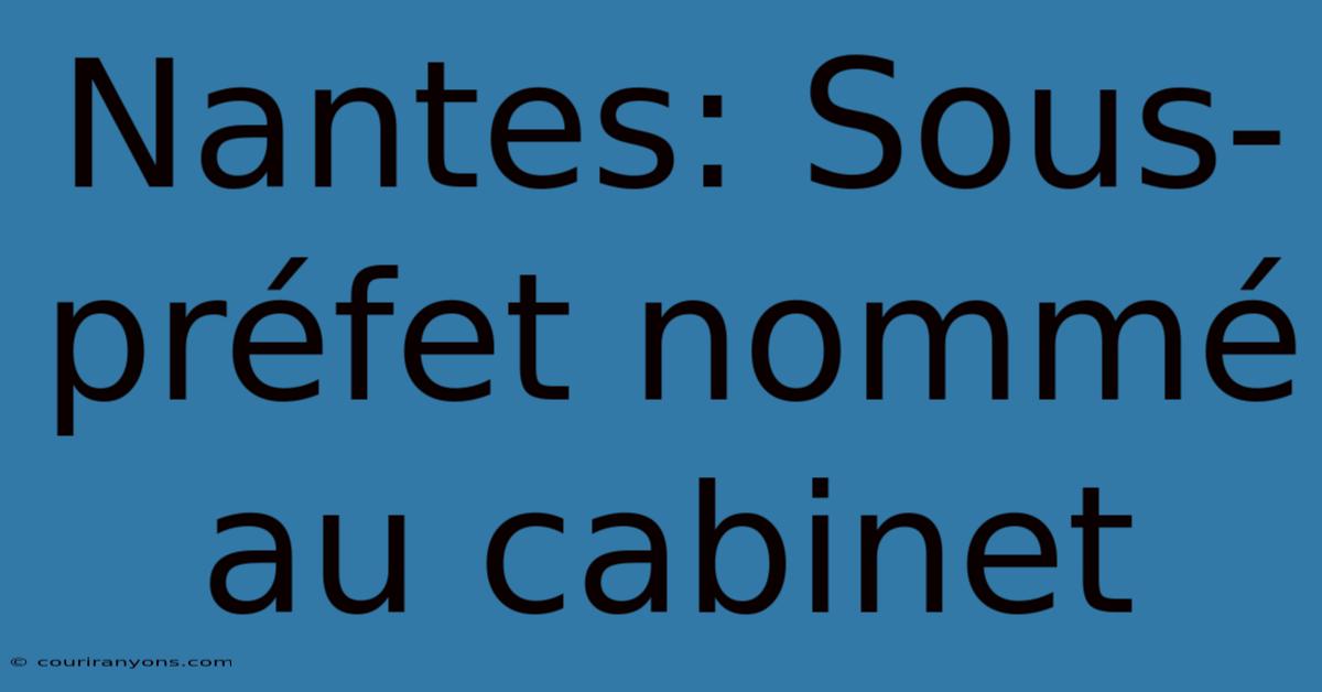 Nantes: Sous-préfet Nommé Au Cabinet