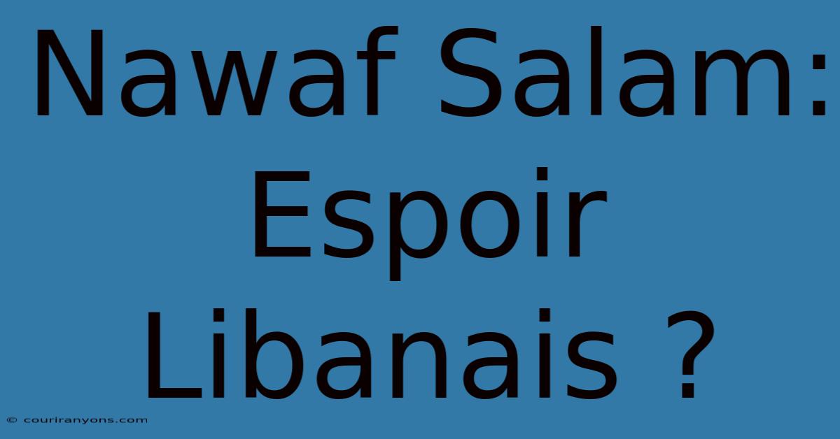 Nawaf Salam: Espoir Libanais ?