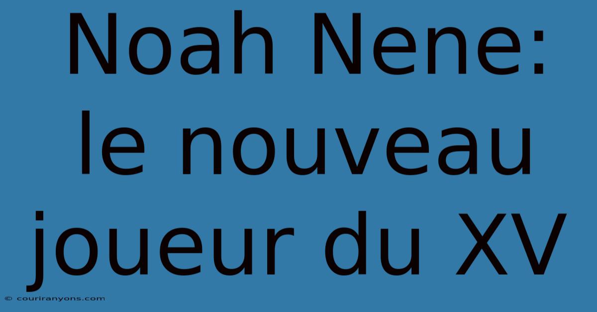 Noah Nene: Le Nouveau Joueur Du XV