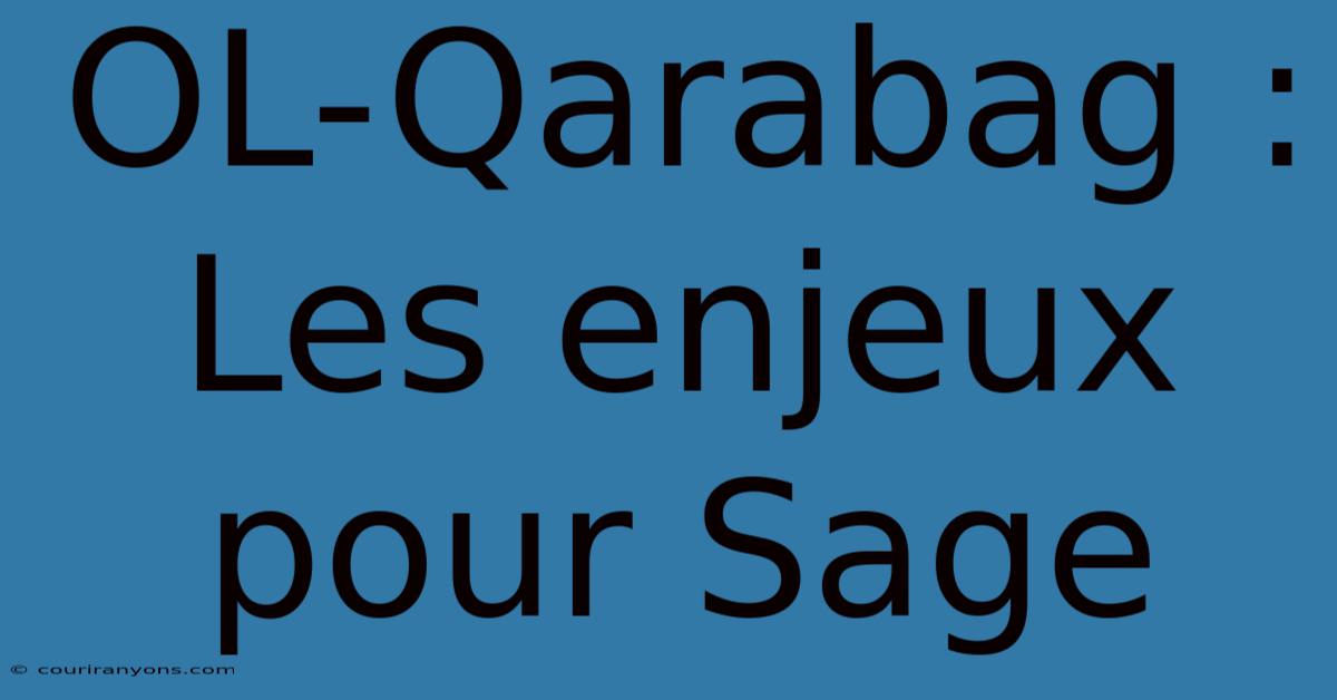 OL-Qarabag :  Les Enjeux Pour Sage