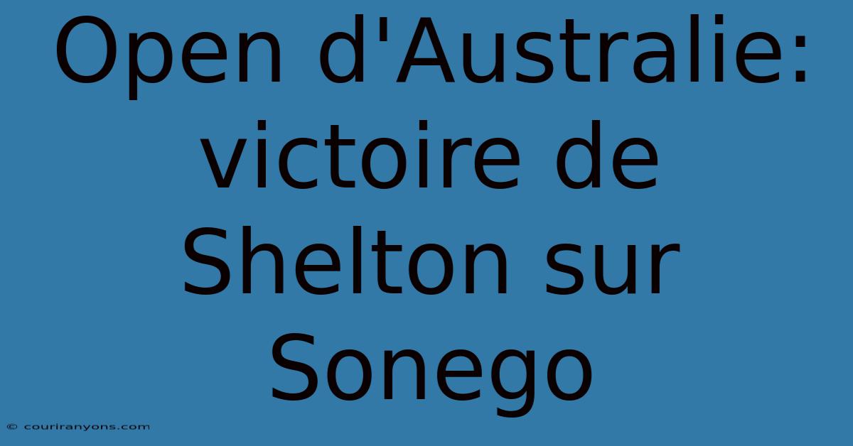 Open D'Australie: Victoire De Shelton Sur Sonego